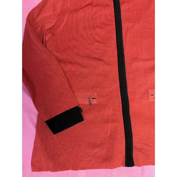 Exclusively Misook Women's High Collar Acrylic Knit Zip Blazer Red Size 1X Plus - Picture 2 of 6